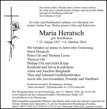 Traueranzeige von Maria Meratsch von Neue Westfälische
