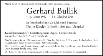 Traueranzeige von Gerhard Bullik von Neue Westfälische