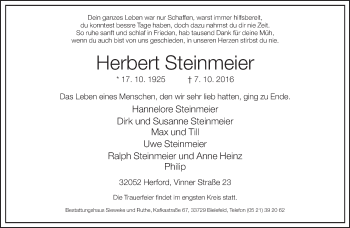 Traueranzeige von Herbert Steinmeier