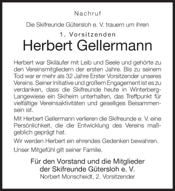 Traueranzeige von Herbert Gellermann von Neue Westfälische