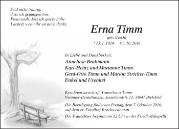 Traueranzeige von Erna Timm von Neue Westfälische