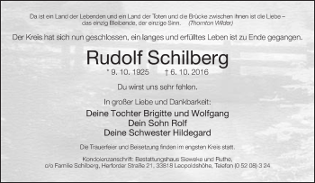 Traueranzeige von Rudolf Schilberg