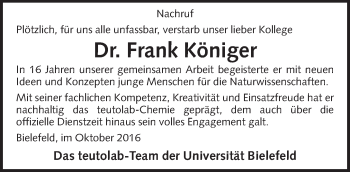 Traueranzeige von Frank Königer von Neue Westfälische