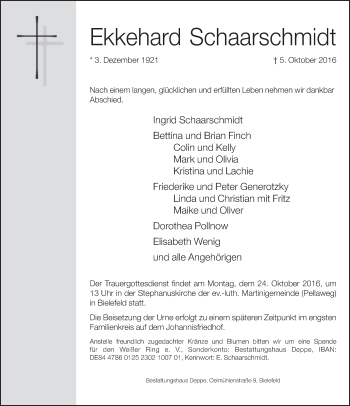 Traueranzeige von Ekkehard Schaarschmidt von Neue Westfälische
