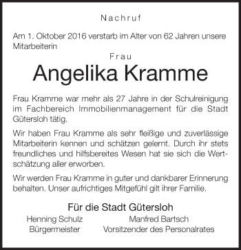 Traueranzeige von Angelika Kramme von Neue Westfälische