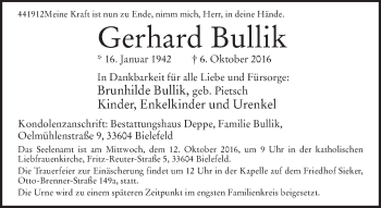 Traueranzeige von Gerhard Bullik von Neue Westfälische