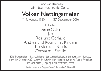 Traueranzeige von Volker Nettingsmeier von Neue Westfälische