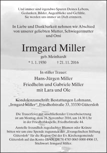 Traueranzeige von Irmgard Miller von Neue Westfälische