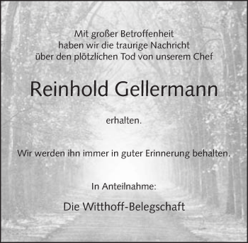 Traueranzeige von Reinhold Gellermann von Neue Westfälische
