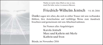 Traueranzeige von Friedrich-Wilhelm Jentsch von Neue Westfälische