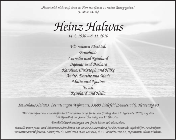 Traueranzeige von Heinz Halwas von Neue Westfälische