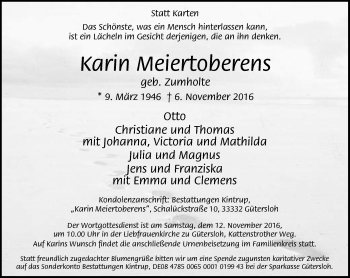 Traueranzeige von Karin Meiertoberens von Neue Westfälische