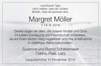 Traueranzeige von Margret Möller