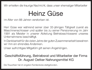 Traueranzeige von Heinz Güse von Neue Westfälische