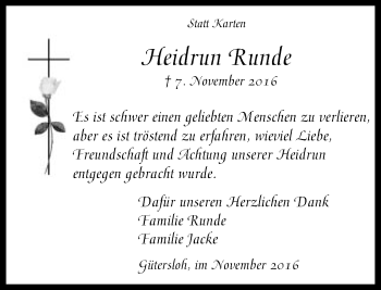Traueranzeige von Heidrun Runde von Neue Westfälische