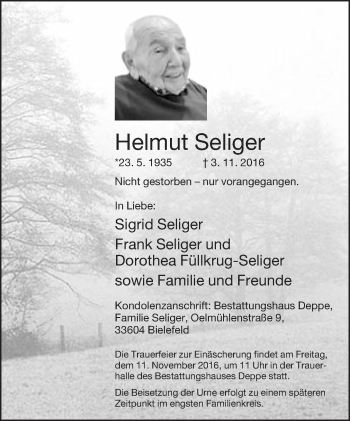 Traueranzeige von Helmut Seliger von Neue Westfälische