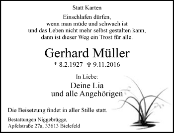 Traueranzeige von Gerhard Müller