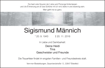 Traueranzeige von Sigismund Männich von Neue Westfälische