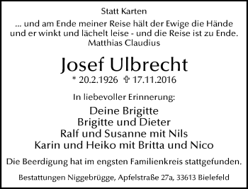 Traueranzeige von Josef Ulbrecht