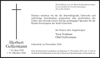 Traueranzeige von Herbert Gellermann von Neue Westfälische