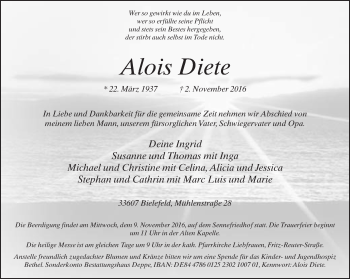 Traueranzeige von Alois Diete von Neue Westfälische