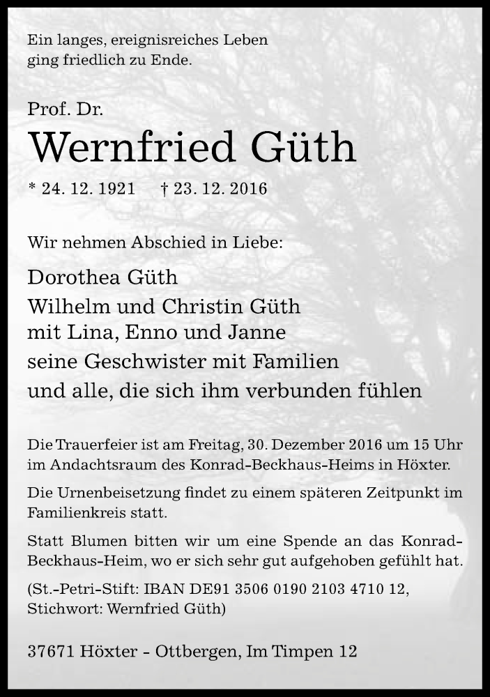  Traueranzeige für Wernfried Güth vom 27.12.2016 aus Neue Westfälische