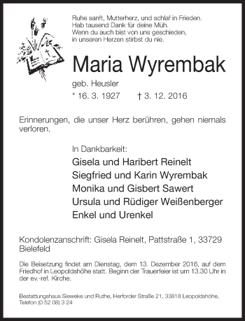 Traueranzeige von Maria Wyrembak