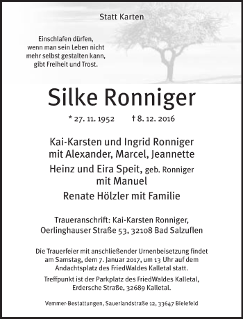 Traueranzeige von Silke Ronniger von Neue Westfälische