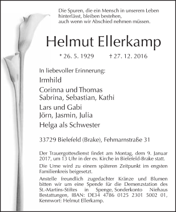 Traueranzeige von Helmut Ellerkamp von Neue Westfälische