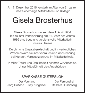 Traueranzeige von Gisela Brosterhus von Neue Westfälische