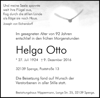 Traueranzeige von Helga Otto von Neue Westfälische