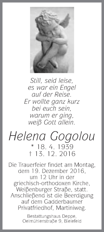 Traueranzeige von Helena Gogolou von Neue Westfälische