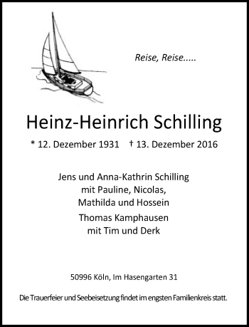 Traueranzeige von Heinz-Heinrich Schilling von Neue Westfälische