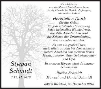Traueranzeige von Stjepan Schmidt von Neue Westfälische