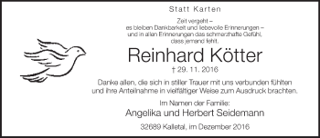 Traueranzeige von Reinhard Kötter