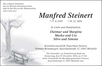 Traueranzeige von Manfred Steinert von Neue Westfälische