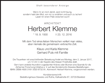 Traueranzeige von Herbert Klemme