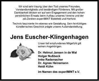 Traueranzeige von Jens Euscher-Klingenhagen von Neue Westfälische