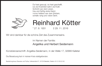 Traueranzeige von Reinhard Kötter