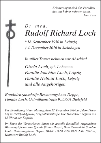 Traueranzeige von Rudolf Richard Loch von Neue Westfälische