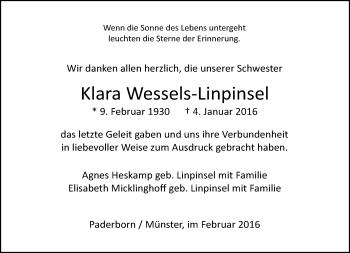 Traueranzeige von Klara Wessels-Linpinsel von Neue Westfälische
