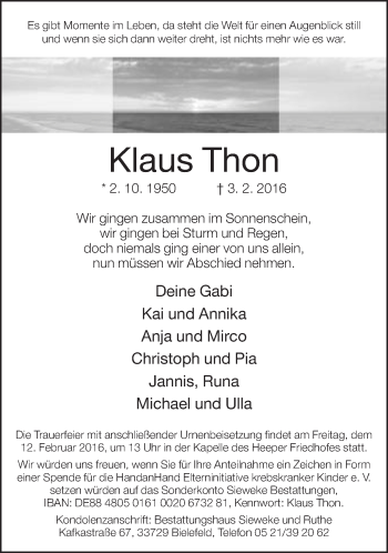 Traueranzeige von Klaus Thon