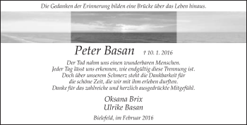 Traueranzeige von Peter Basan