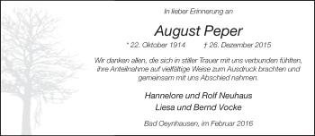 Traueranzeige von August Peper