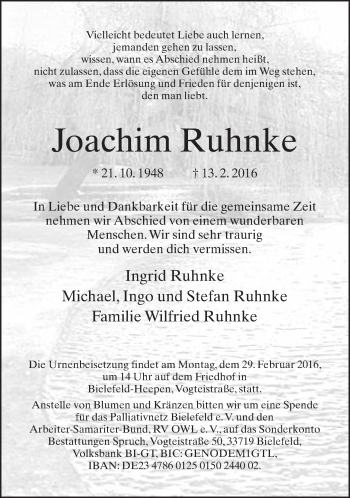 Traueranzeige von Joachim Ruhnke