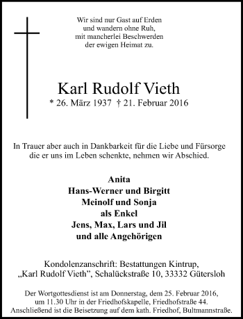 Traueranzeige von Karl Rudolf Vieth von Neue Westfälische