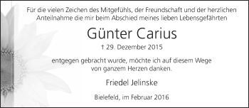 Traueranzeige von Günter Carius von Neue Westfälische