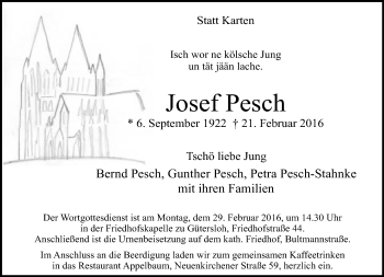 Traueranzeige von Josef Pesch