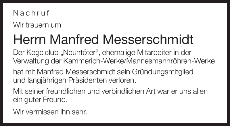  Traueranzeige für Manfred Messerschmidt vom 26.02.2016 aus Neue Westfälische