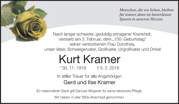 Traueranzeige von Kurt Kramer von Neue Westfälische
